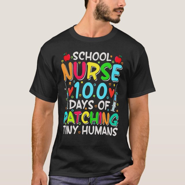 Camiseta Enfermeira Escolar 100 Dias De Patching De Humanos (Frente)