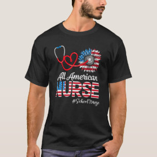 Camiseta Enfermeira Escolar Americana Patriota Girassol