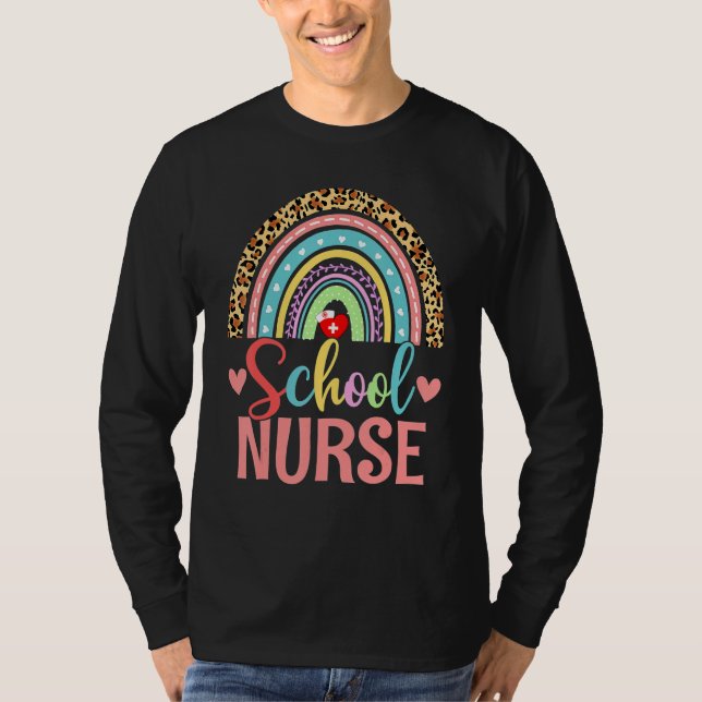 Camiseta Enfermeira Escolar Boho Arco-íris Leopardo Semana  (Frente)