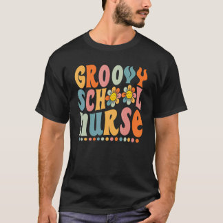 Camiseta Enfermeira Escolar Groovy Colorida Daisy de Volta