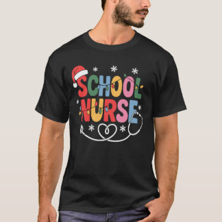 Camiseta Enfermeira Escolar Natal Gorro Papai Noel Humor de