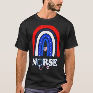 Camiseta Enfermeira Estetoscópio Arco-íris Memorial Day Ame