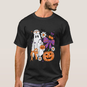 Camiseta Enfermeira Fantasma de Halloween Coquete Laço Abób