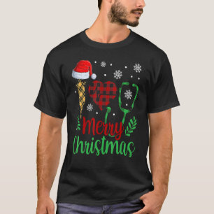 Camiseta Enfermeira Feliz Natal Estetoscópio Xadrez Papai N