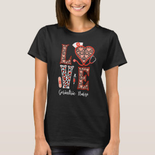 Camiseta Enfermeira Geriátrica Stethoscope Heart Leopardo F