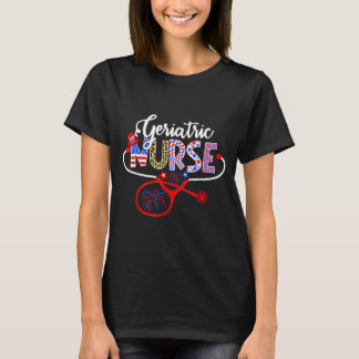 Camiseta Enfermeira Geriátrica Usa Estetoscópio Da Bandeira