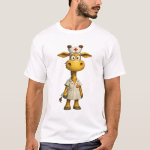 Camiseta Enfermeira Girafa Cartoon Herói Caprichoso da Saú