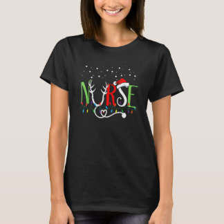 Camiseta Enfermeira Gorro de Natal do Papai Noel Floco de N