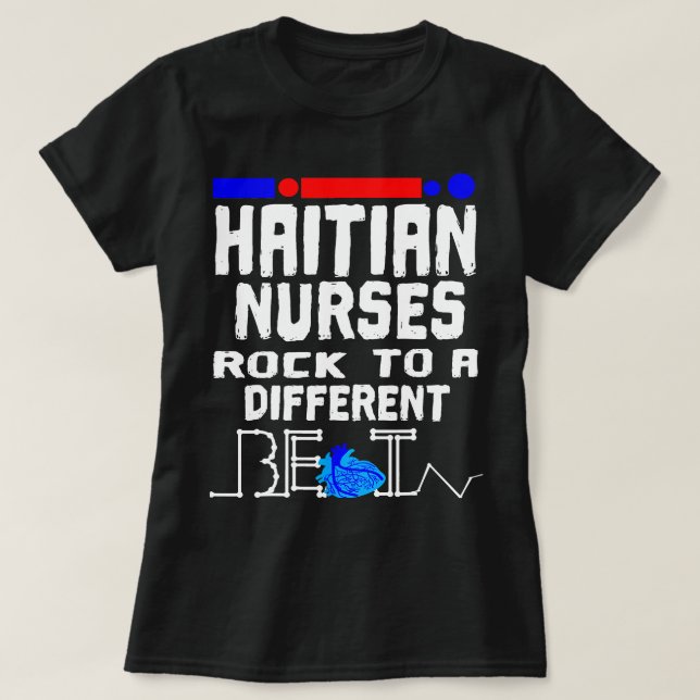 Camiseta Enfermeira Haitiana Flag Heartbeat Black Afro (Frente do Design)