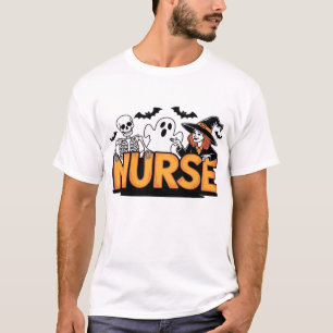 Camiseta Enfermeira - Halloween - com fantasma, bruxa e esq