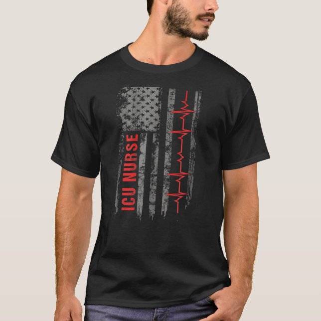Camiseta Enfermeira Icu Critical Care Idea American Flag Di (Frente)