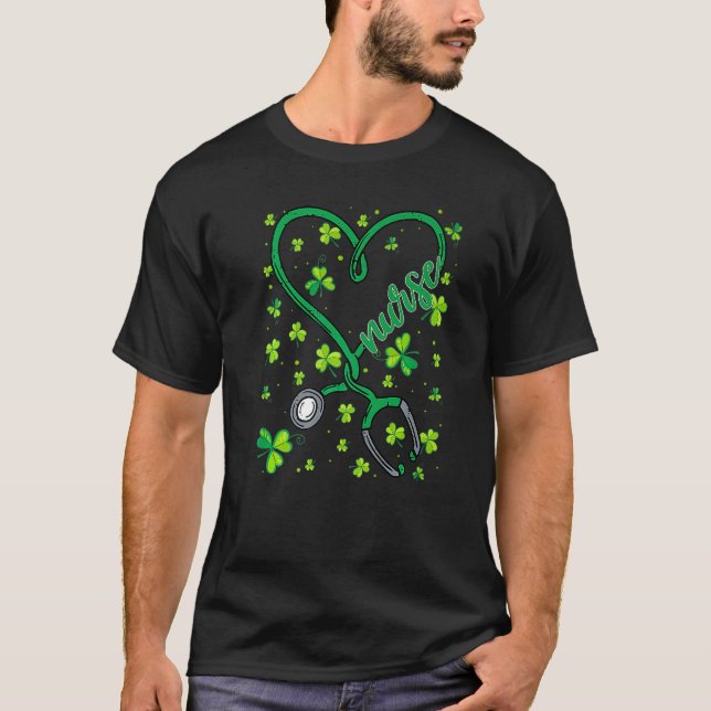 Camiseta Enfermeira irlandesa Shamrock Stethocsope W (Frente)