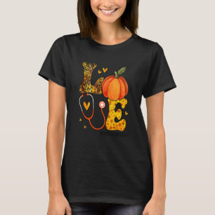 Camiseta Enfermeira Leopard Pumpkin Ação de Graças Amor Clí