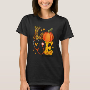 Camiseta Enfermeira Leopard Pumpkin Ação de Graças Amor Onc