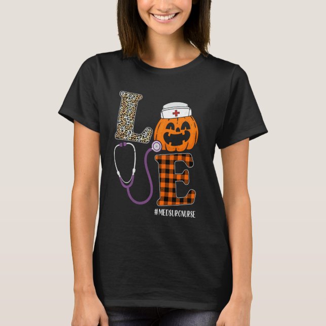 Camiseta Enfermeira Leopard Pumpkin Nurs Halloween (Frente)