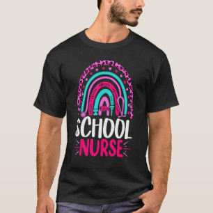 Camiseta Enfermeira Leopardo Bonita Arco-Íris De Volta À Es