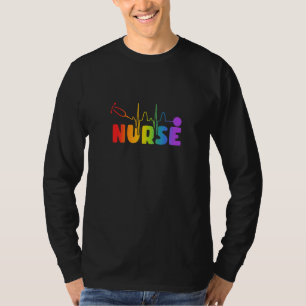 Camiseta Enfermeira LGBT Gay Lésbica Rainbow Heartbeat Stet