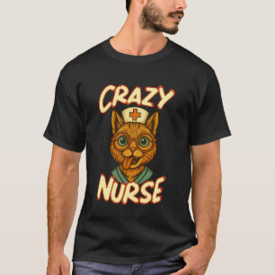 Camiseta Enfermeira Louca Vintage Gato Fofo Engraçado Anima