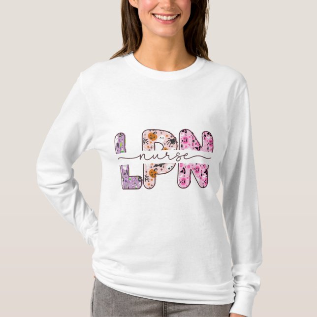 Camiseta Enfermeira LPN Halloween Long Sleeve (Frente)