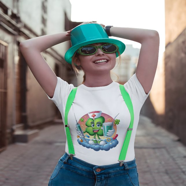 Camiseta Enfermeira Lucky Green Shamrock (Criador carregado)
