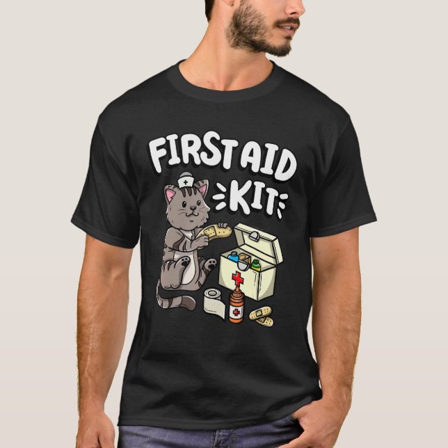 Camiseta Enfermeira Médica de Gato Gato de Gato de Primeiro (Frente)