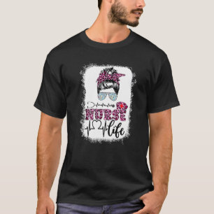 Camiseta Enfermeira Menina Branca Branca Rosa-Rosa-Leopardo