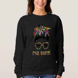 Camiseta Enfermeira Messy Bun Autism Mãe Adora Estetosc Car
