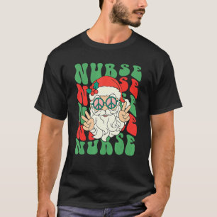 Camiseta Enfermeira Natal Retro Hippie Papai Noel Família C