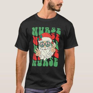 Camiseta Enfermeira Natal Retro Hippie Papai Noel Família C