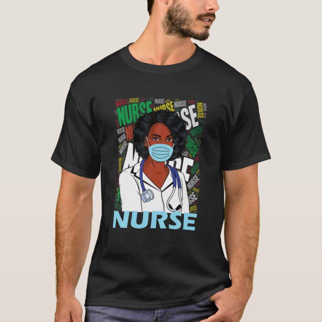 Camiseta Enfermeira Negra Máscara Uniforme (Frente)