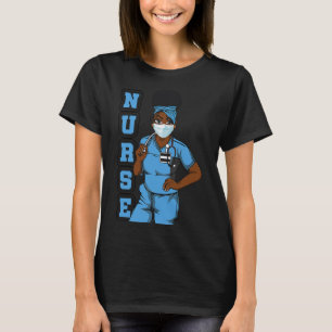 Camiseta Enfermeira Negra Máscara Uniforme Afro-Africana