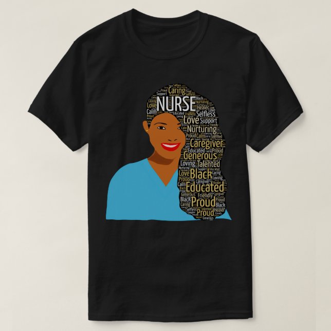 Camiseta Enfermeira Negra Palavras em Cabelo Afro (Frente do Design)