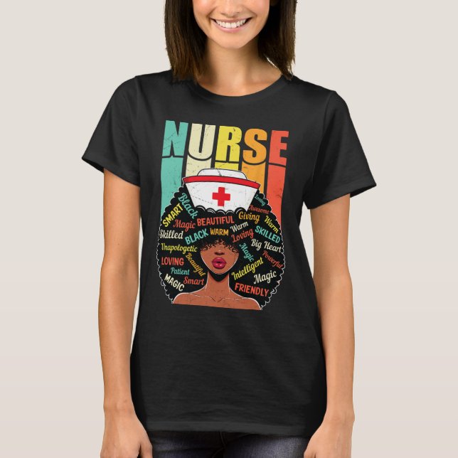 Camiseta Enfermeira Negra Sofisticada E Gorda Melanina Sua (Frente)