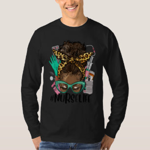 Camiseta Enfermeira Negra Vida Afro Cabelo Mensagem Bun Leo