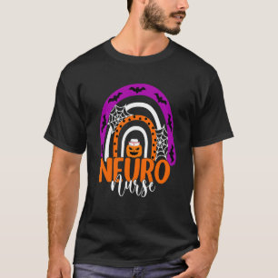 Camiseta Enfermeira Neuro Halloween Abóbora Arco-íris Neuro