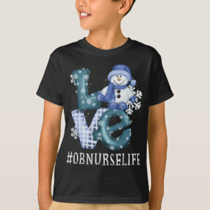 Camiseta Enfermeira OB Amor Snowman Xmas Engraçada Estação 
