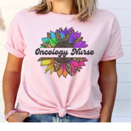 Camiseta Enfermeira Oncologia Profissão Rainbow Sunflower