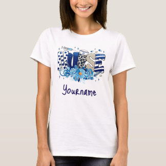 Camiseta Enfermeira, padrão de glíbulas azul, corado, flore