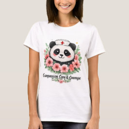 Camiseta Enfermeira Panda Floral de Cuidado e Coragem Shi