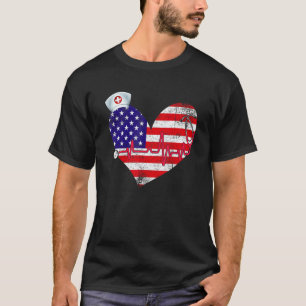 Camiseta Enfermeira Patriota Coração Bandeira Americana 4 d