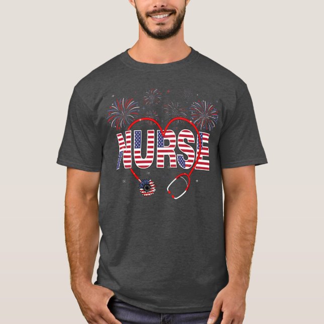Camiseta Enfermeira Patriótica 4º De Julho Bandeira America (Frente)