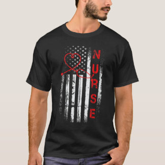 Camiseta Enfermeira Patriótica Americana Bandeira EUA Enfer