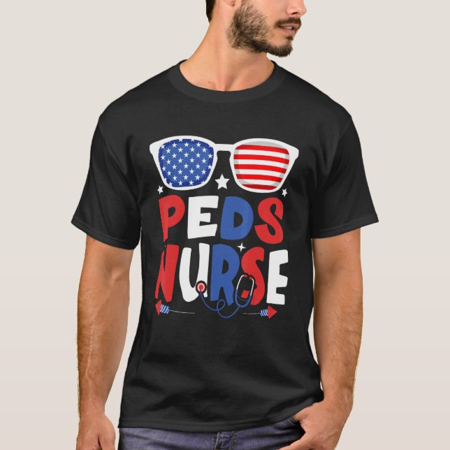 Camiseta Enfermeira Patriótica de Peds 4 De Julho Americano (Frente)