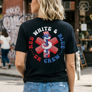 Camiseta Enfermeira Patriótica Equipe ER Vermelho Branco Az