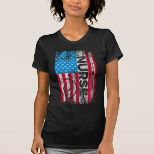 Camiseta Enfermeira Patriótica Estetoscópio de Bandeira Ame