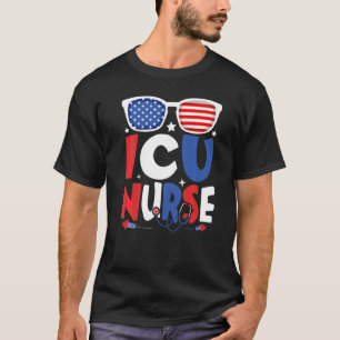 Camiseta Enfermeira Patriótica Icu 4 De Julho Sunglasse Ame