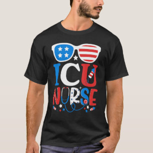 Camiseta Enfermeira Patriótica Icu 4 De Julho Sunglasse Ame