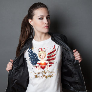 Camiseta Enfermeira Patriótica Mãe Anjo com Asas de Bandeir