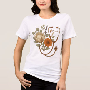 Camiseta Enfermeira Personalizada Boho Estetoscópio Floral