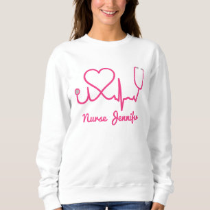 Camiseta Enfermeira Personalizada Rosa Nome Stethoscope Lin